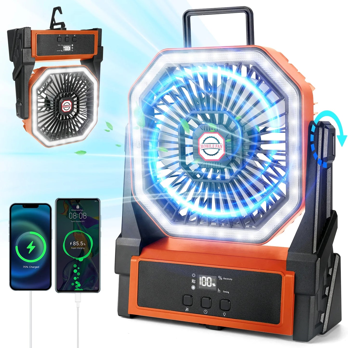 20,000mAh Portable Fan — Hook for Camping, Office & Travel