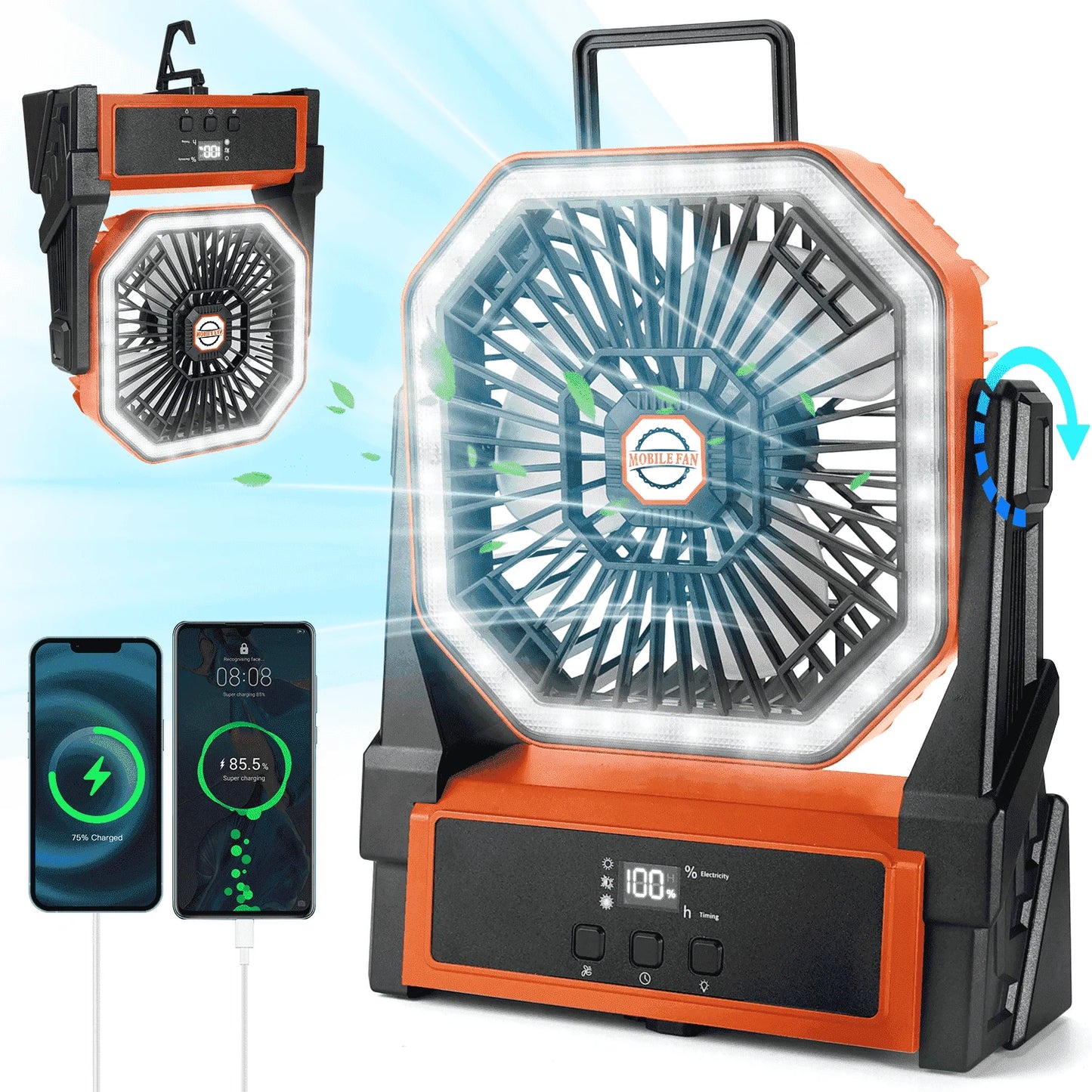 20,000mAh Portable Fan — Hook for Camping, Office & Travel